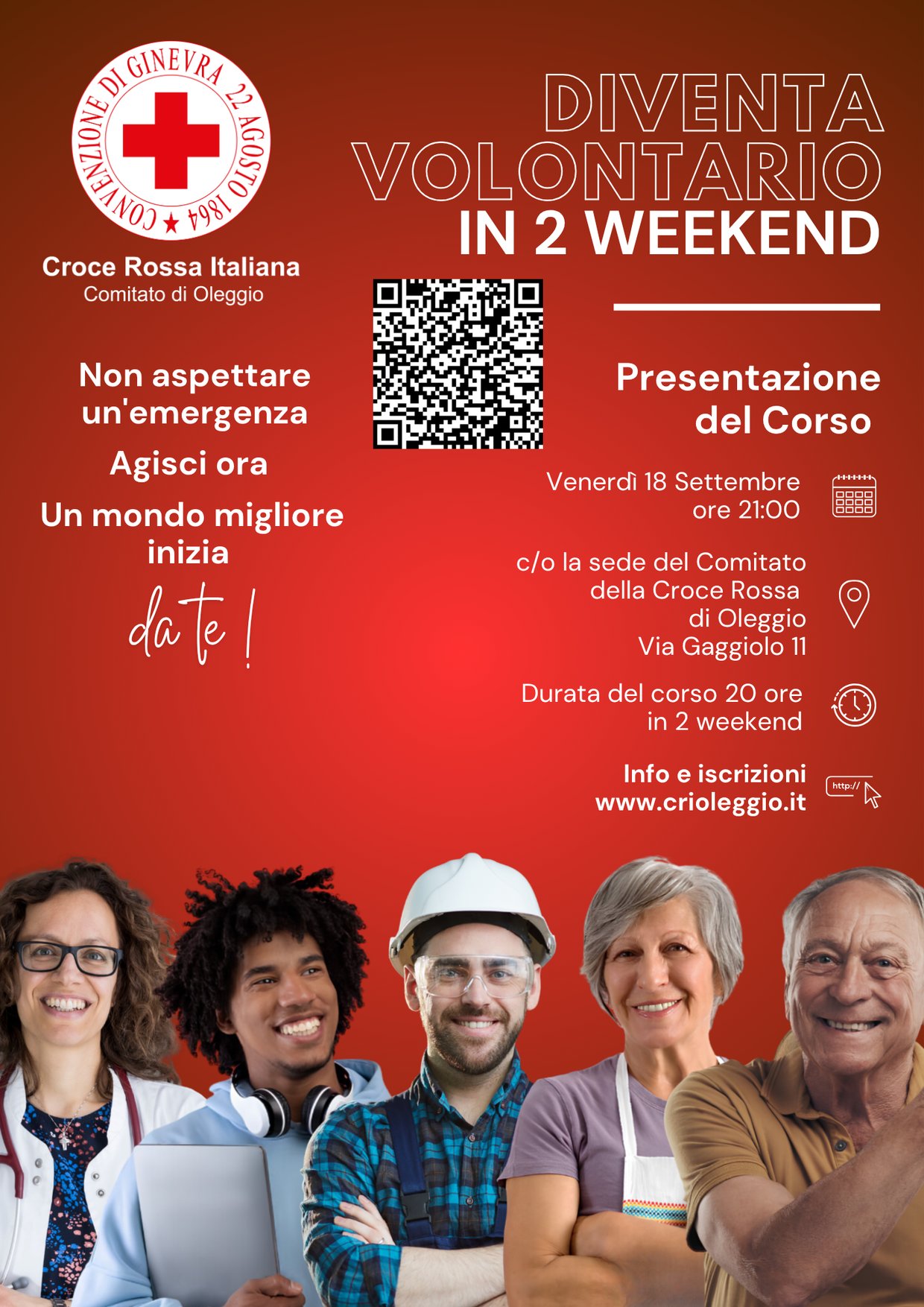 Manifesto del Corso di Accesso al Volontariato CRI Oleggio, serata di presentazione venerdì 18 settembre 2026