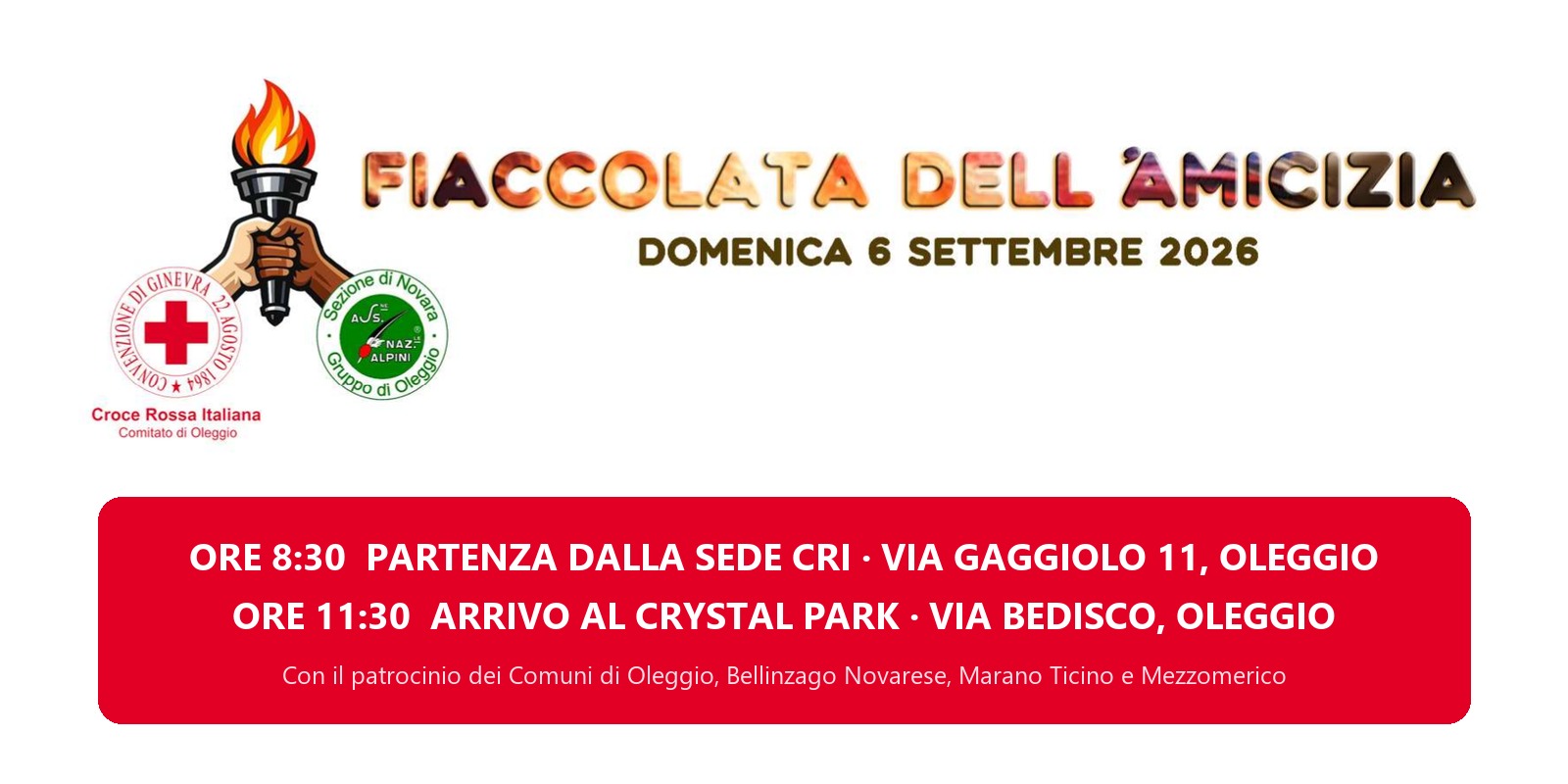 Fiaccolata dell’Amicizia CRI – Alpini · Domenica 6 settembre 2026